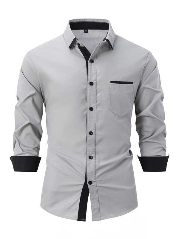 Stylish Men's Color Block Long Sleeve Shirt - Perfect for Business and Casual Elegance - MENLL