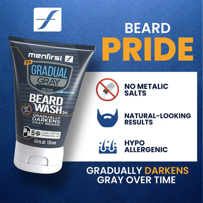 Menfirst Gradual Gray - Good Bye Gray Hair- 3-in-1 Shampoo + Beard Wash & Darkening Pomade - 3 Pack Bundle Menfirst