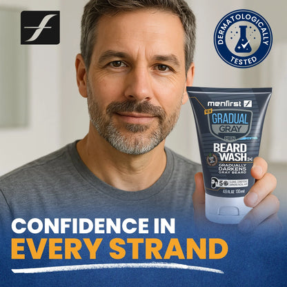Menfirst Gradual Gray - Good Bye Gray Hair- 3-in-1 Shampoo + Beard Wash & Darkening Pomade - 3 Pack Bundle Menfirst