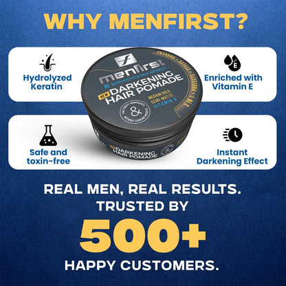 Menfirst Gradual Gray - Good Bye Gray Hair- 3-in-1 Shampoo + Beard Wash & Darkening Pomade - 3 Pack Bundle Menfirst