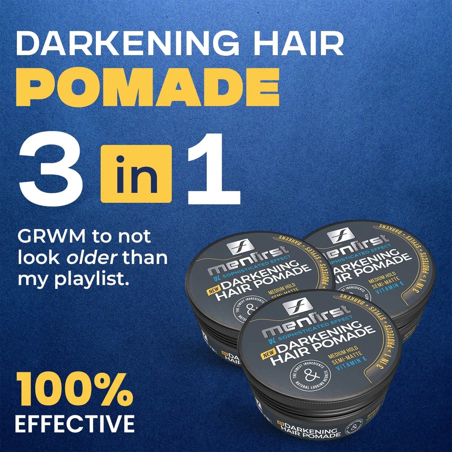 Menfirst Gradual Gray - Good Bye Gray Hair- 3-in-1 Shampoo + Beard Wash & Darkening Pomade - 3 Pack Bundle Menfirst
