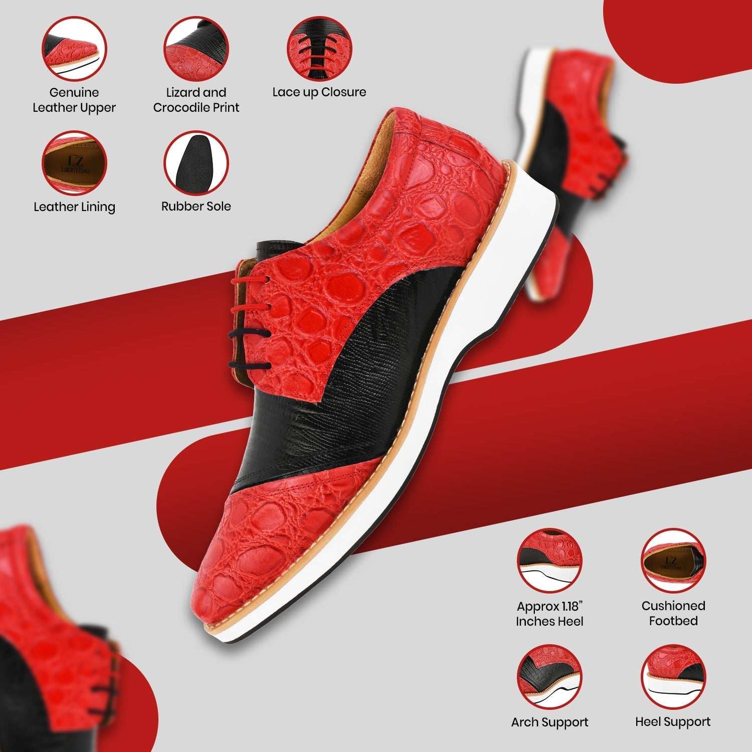 Lucky mens oxford croco lizard print casual shoes - MENLL