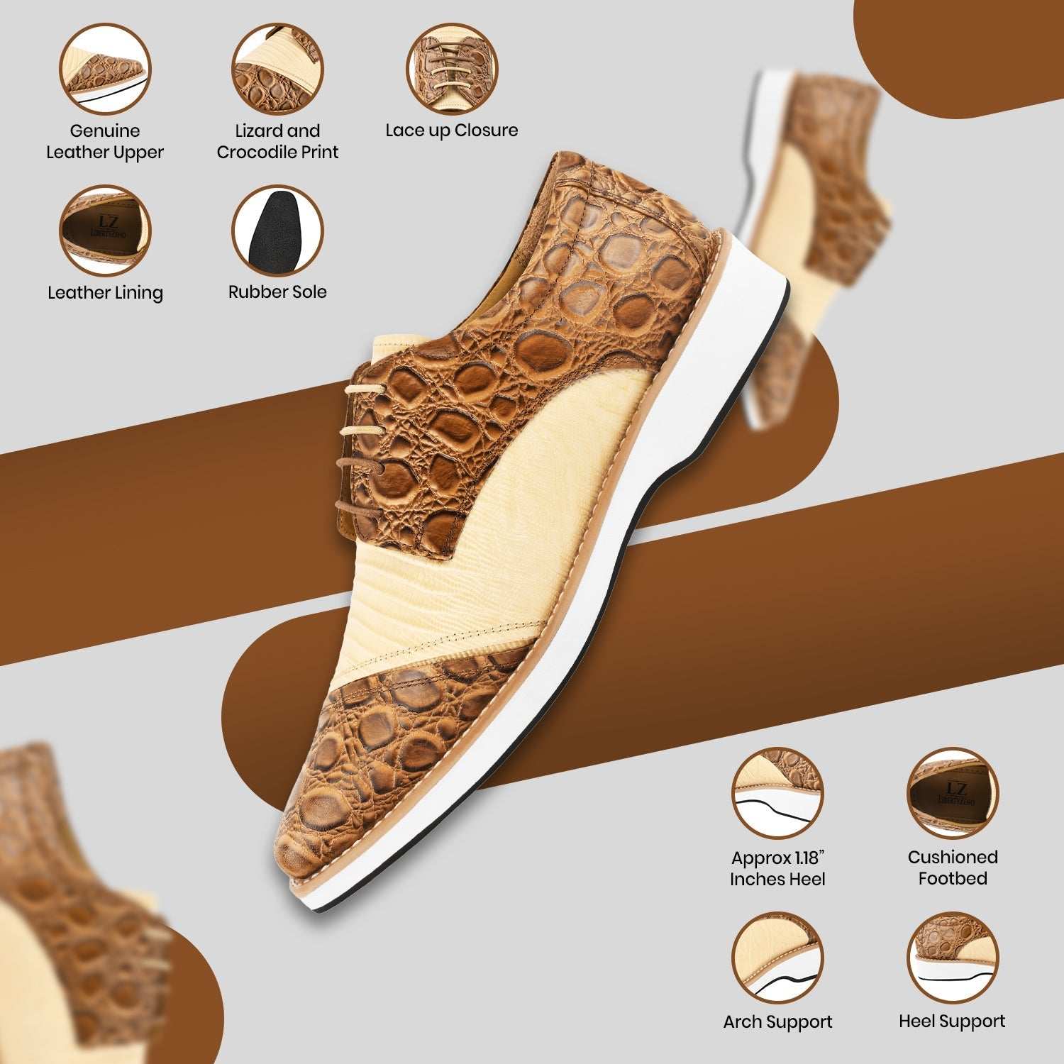 Lucky mens oxford croco lizard print casual shoes - MENLL