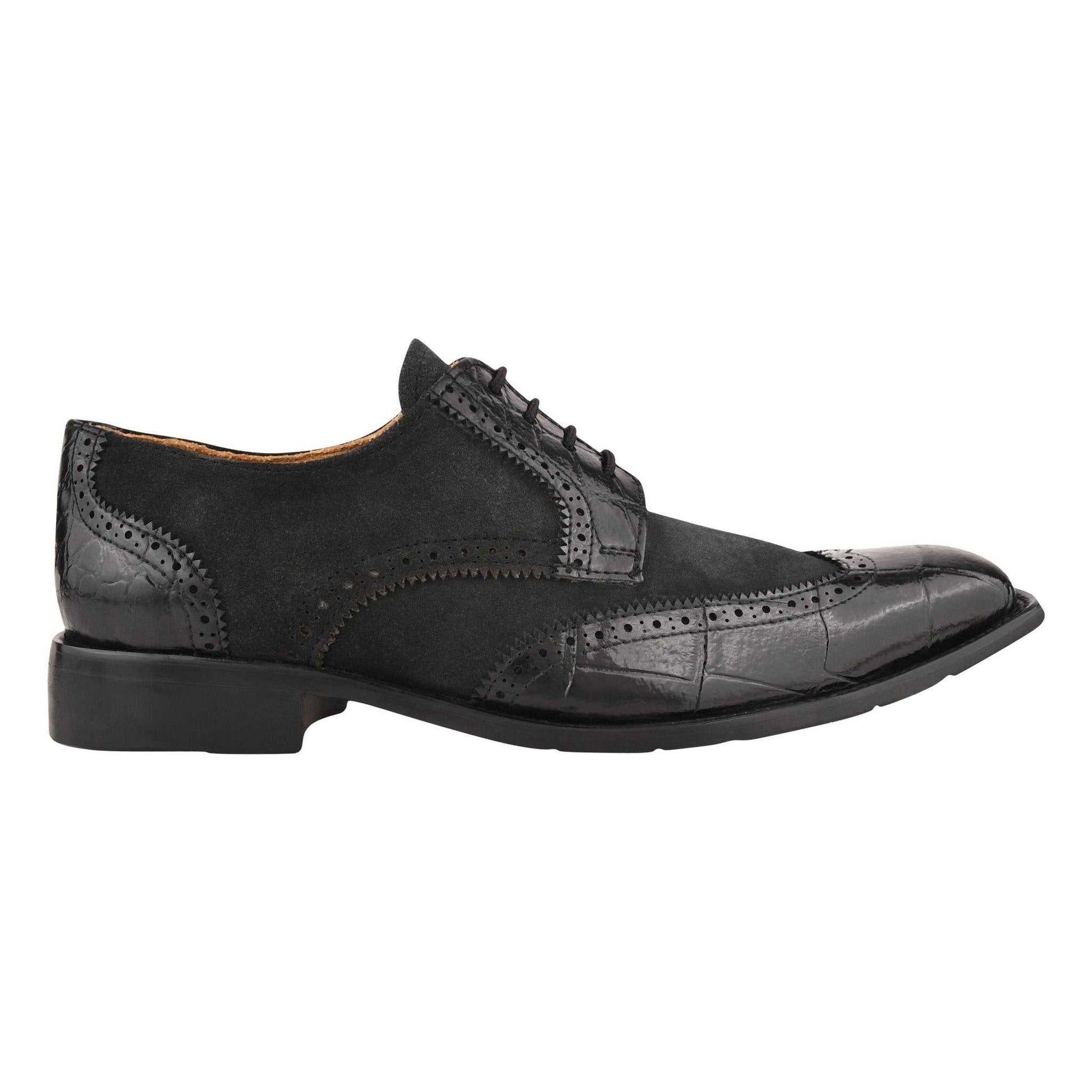 Macon Leather and Suede Crocodile Printed Oxford Dress Shoes - MENLL