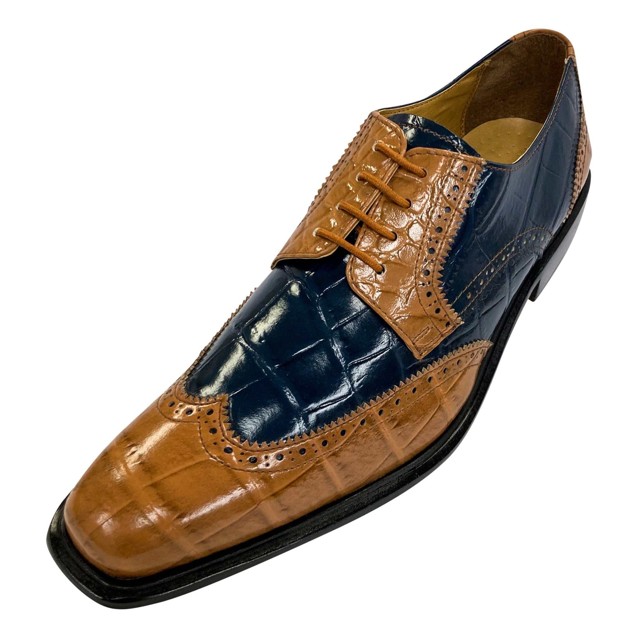 Macon Leather and Suede Crocodile Printed Oxford Dress Shoes - MENLL