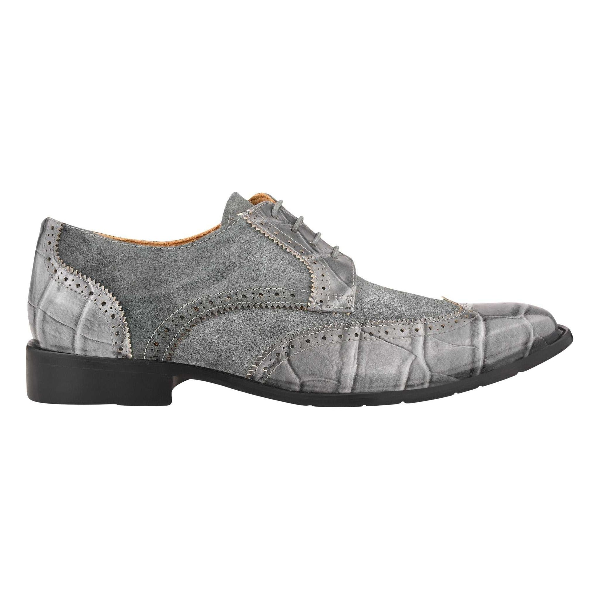 Macon Leather and Suede Crocodile Printed Oxford Dress Shoes - MENLL