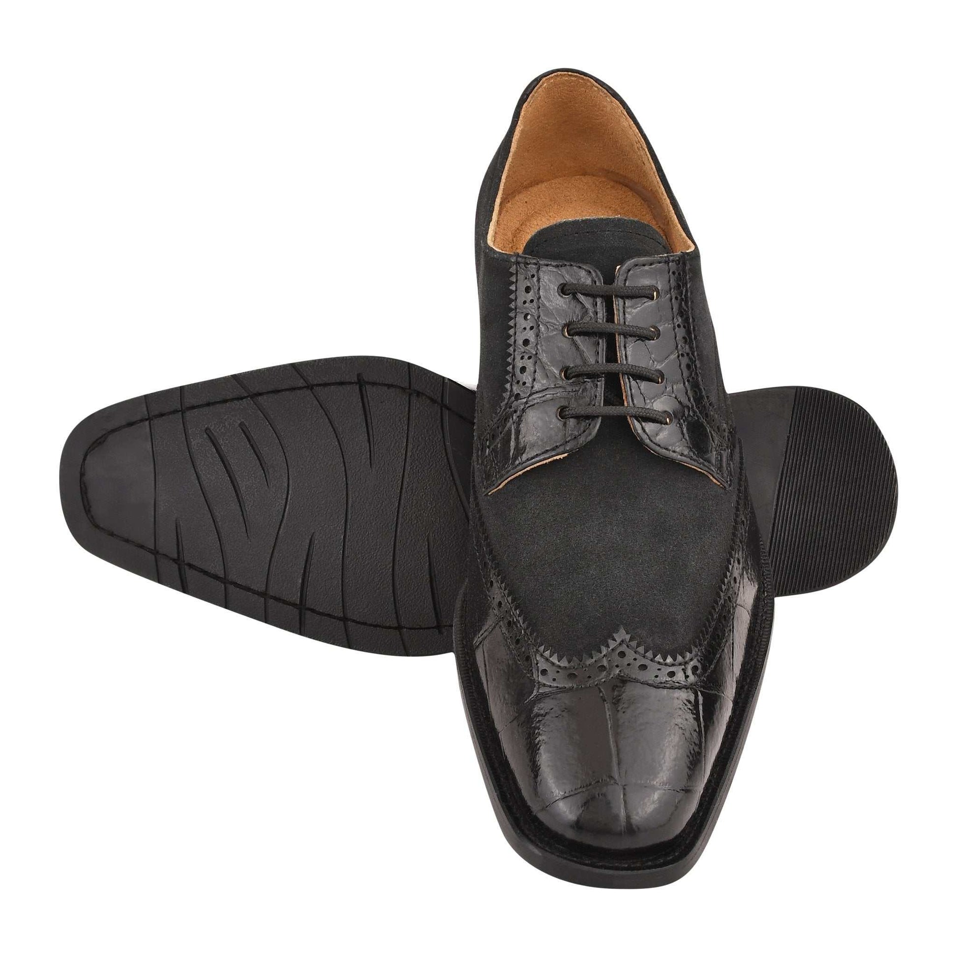 Macon Leather and Suede Crocodile Printed Oxford Dress Shoes - MENLL