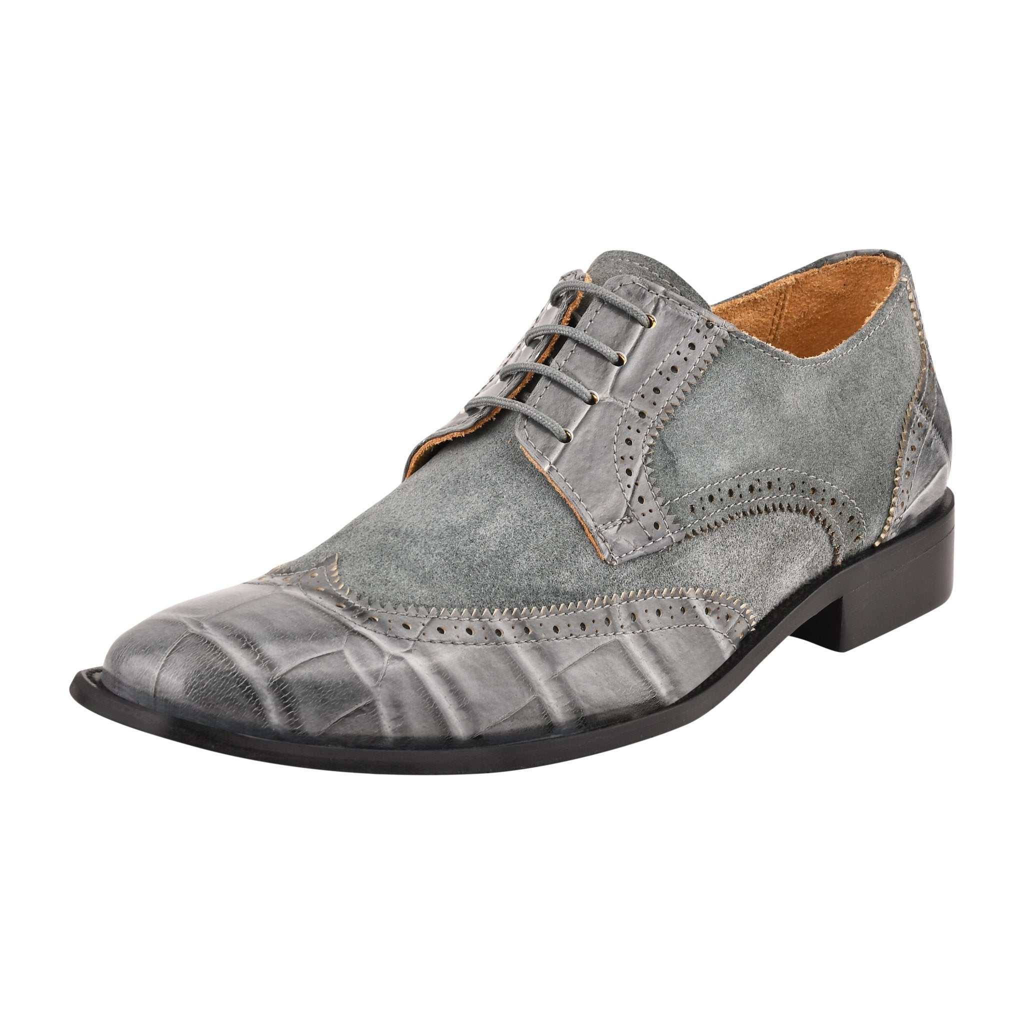 Macon Leather and Suede Crocodile Printed Oxford Dress Shoes - MENLL