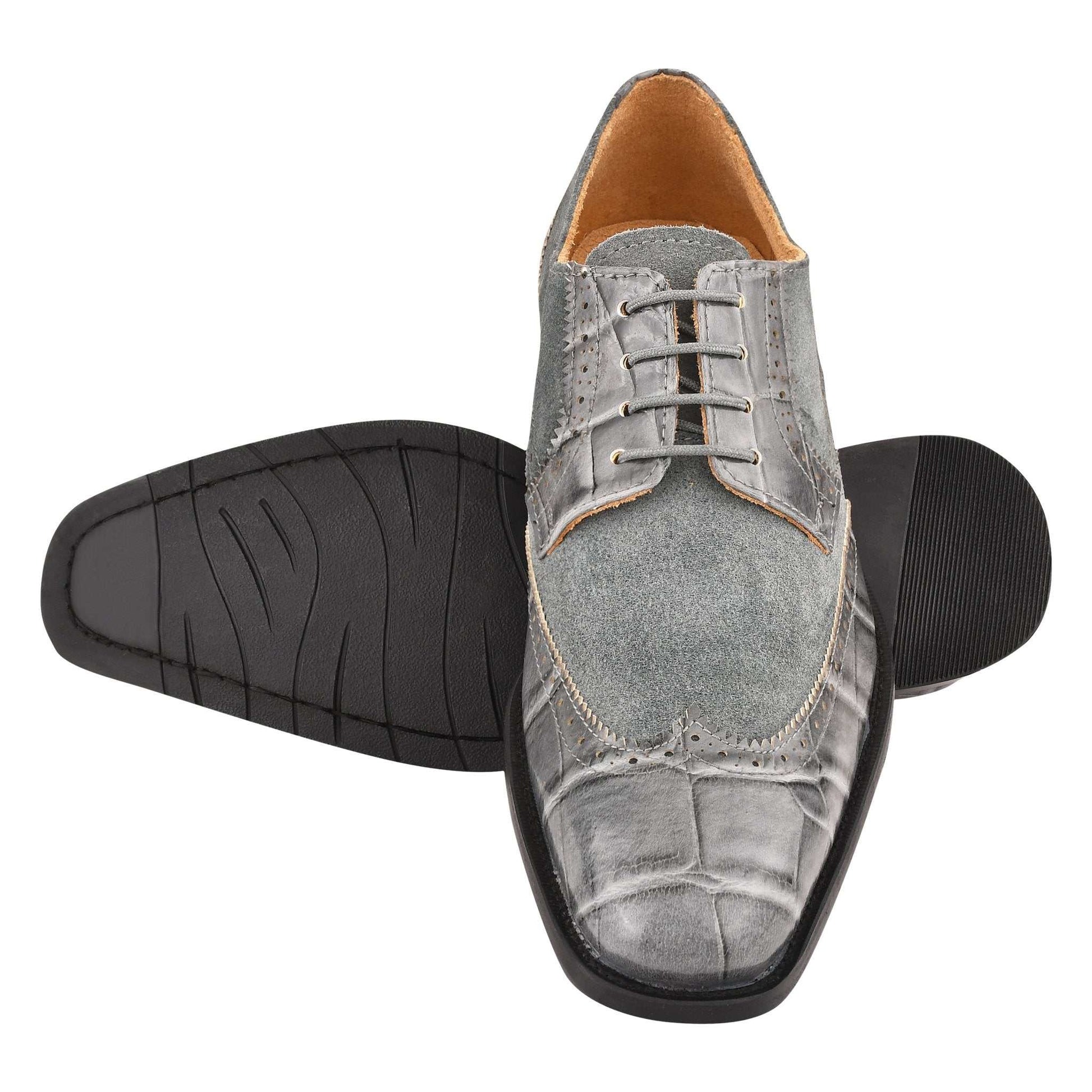 Macon Leather and Suede Crocodile Printed Oxford Dress Shoes - MENLL