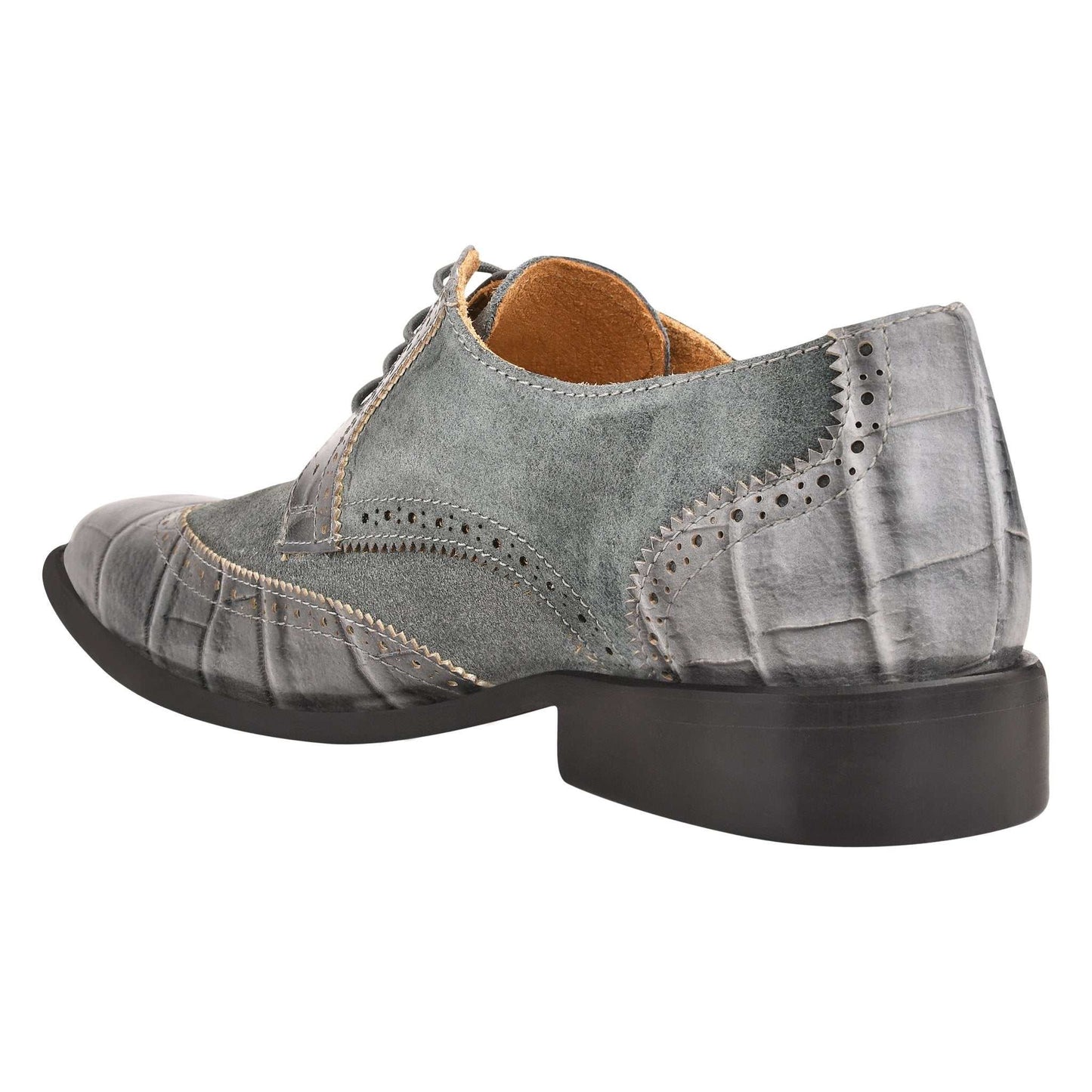 Macon Leather and Suede Crocodile Printed Oxford Dress Shoes - MENLL
