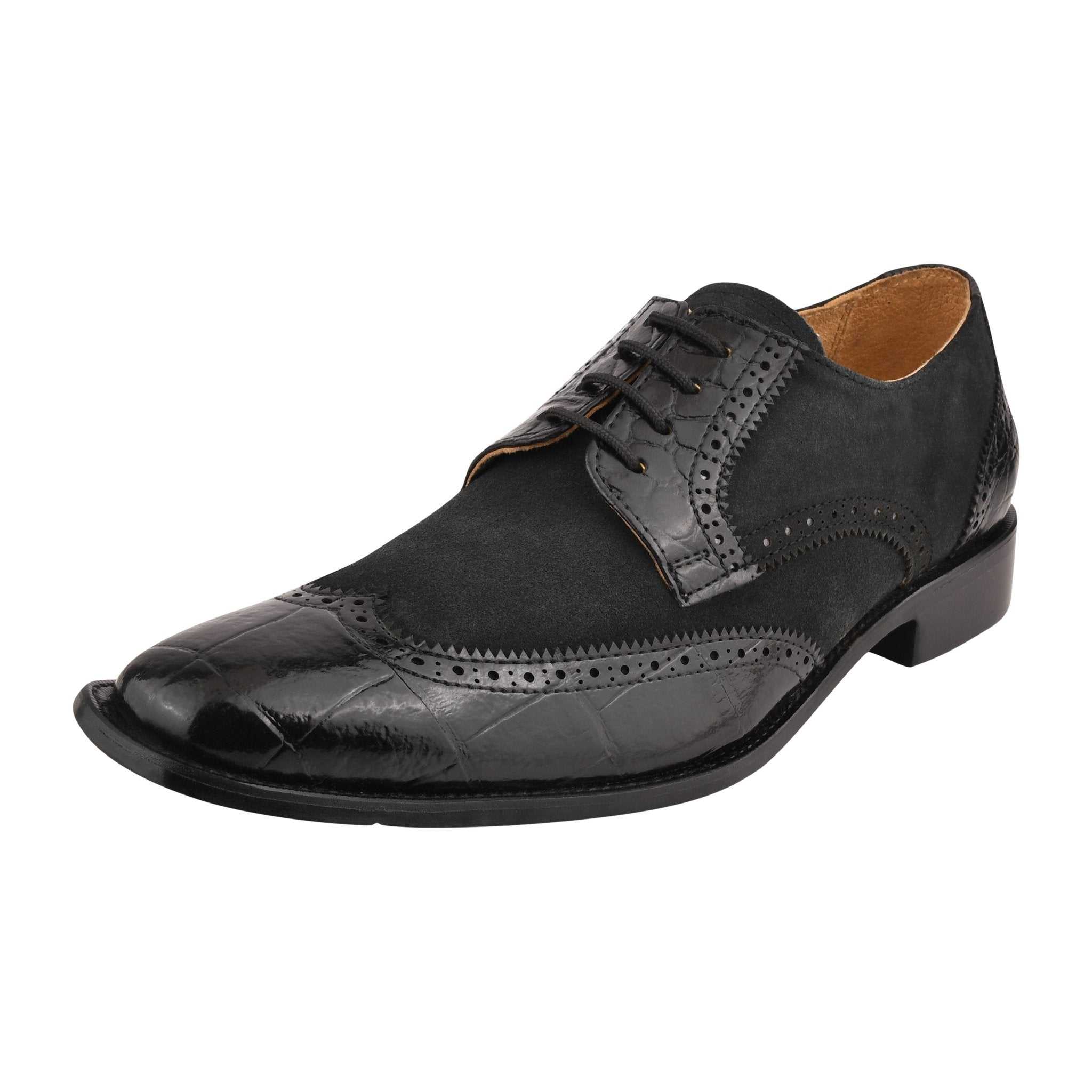 Macon Leather and Suede Crocodile Printed Oxford Dress Shoes - MENLL