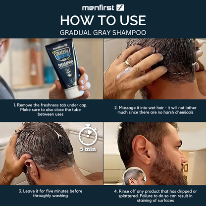 Menfirst Gradual Gray - Good Bye Gray Hair- 3-in-1 Shampoo + Beard Wash & Darkening Pomade - 3 Pack Bundle - MENLL