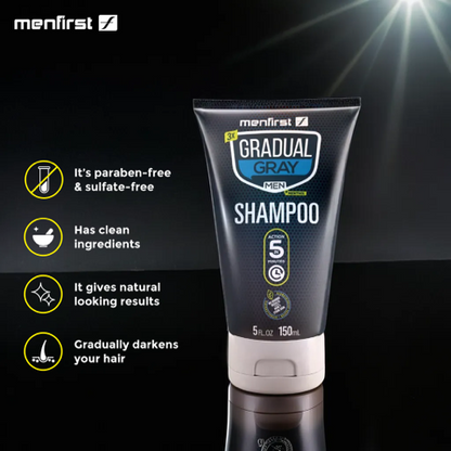 Menfirst Gradual Gray - Good Bye Gray Hair- 3-in-1 Shampoo + Beard Wash & Darkening Pomade - 3 Pack Bundle - MENLL