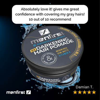 Menfirst Gradual Gray - Good Bye Gray Hair- 3-in-1 Shampoo + Beard Wash & Darkening Pomade - 3 Pack Bundle - MENLL
