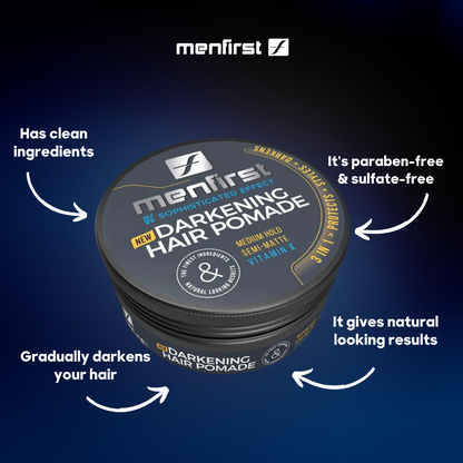 Menfirst Gradual Gray - Good Bye Gray Hair- 3-in-1 Shampoo + Beard Wash & Darkening Pomade - 3 Pack Bundle - MENLL