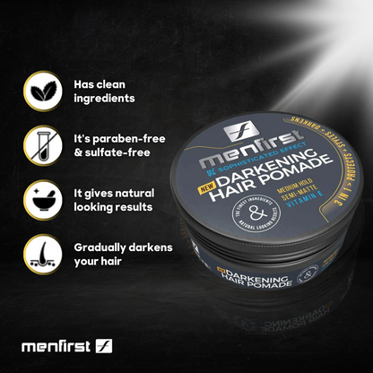 Menfirst Gradual Gray - Good Bye Gray Hair- 3-in-1 Shampoo + Beard Wash & Darkening Pomade - 3 Pack Bundle - MENLL