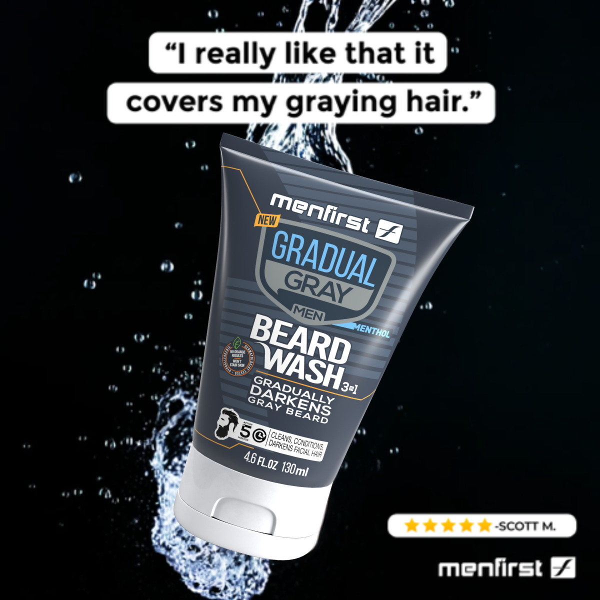 Menfirst Gradual Gray - Beard Wash - Natural Darkening Formula - 1 Pack - 4.6 Oz Each - MENLL
