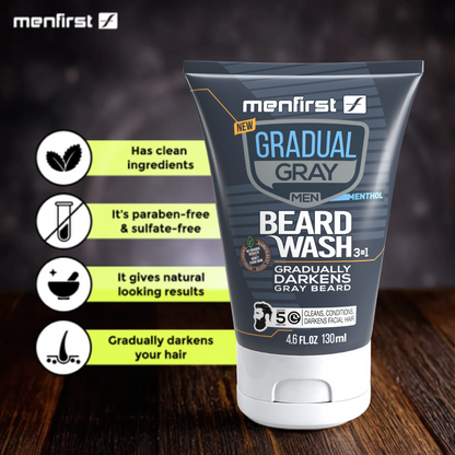 Menfirst Gradual Gray - Beard Wash - Natural Darkening Formula - 1 Pack - 4.6 Oz Each - MENLL