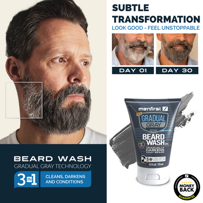 Menfirst Gradual Gray - Beard Wash - Natural Darkening Formula - 1 Pack - 4.6 Oz Each - MENLL