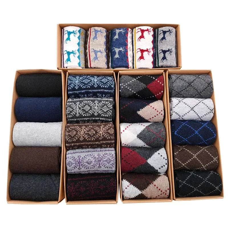 Ultimate Winter Comfort: 5 Pairs of Stylish and Cozy Casual Cotton Socks for Men - Perfect Gift Box! - MENLL