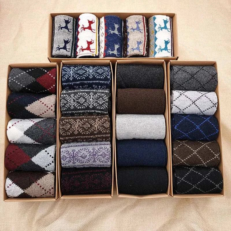 Ultimate Winter Comfort: 5 Pairs of Stylish and Cozy Casual Cotton Socks for Men - Perfect Gift Box! - MENLL