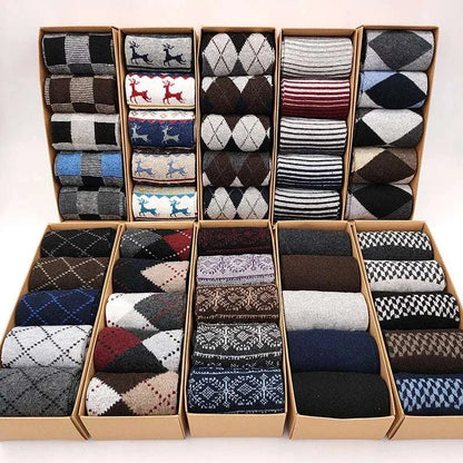Ultimate Winter Comfort: 5 Pairs of Stylish and Cozy Casual Cotton Socks for Men - Perfect Gift Box! - MENLL