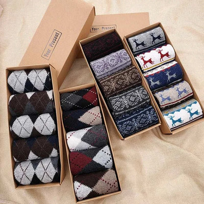 Ultimate Winter Comfort: 5 Pairs of Stylish and Cozy Casual Cotton Socks for Men - Perfect Gift Box! - MENLL