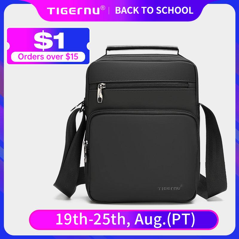 Waterproof Men's Business Sling Bag in black with durable TPU construction, shockproof pocket, and multiple compartments.