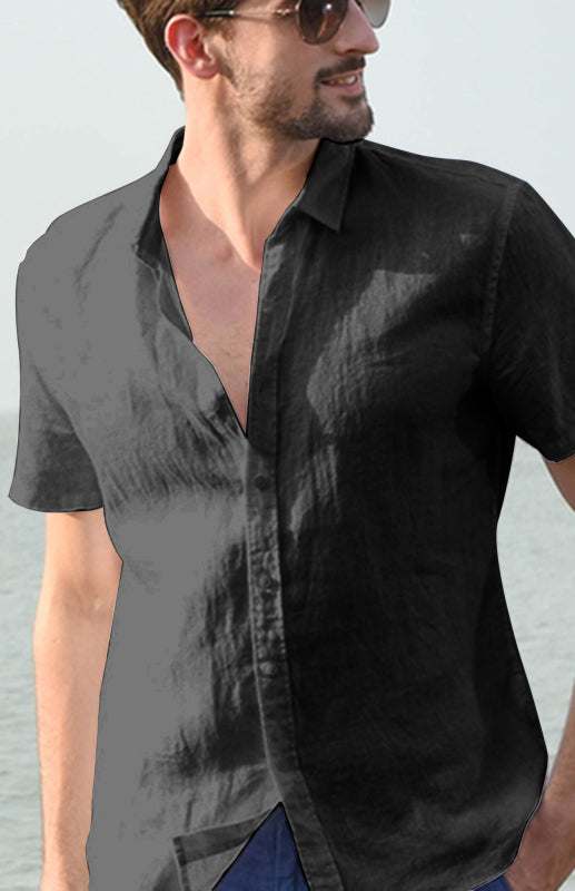 Men's Breezy Hemp Button-Up Short-Sleeve Shirt, ideal for summer style and comfort.