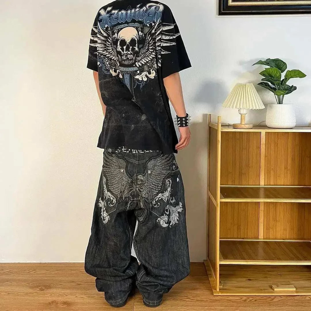 Chic Retro Vibe: Embroidered Baggy Jeans for Ultimate Comfort and Style - MENLL