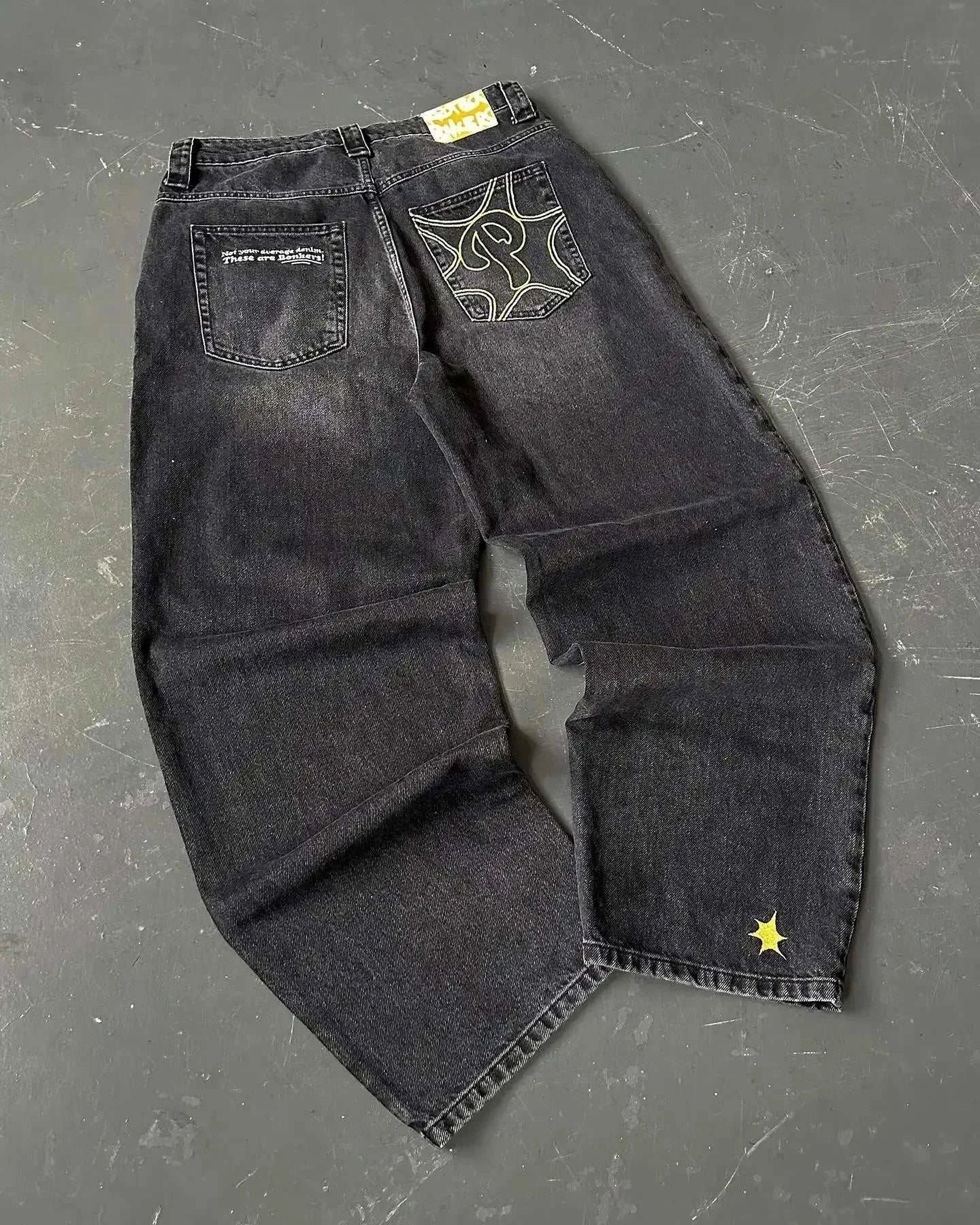 Chic Retro Vibe: Embroidered Baggy Jeans for Ultimate Comfort and Style - MENLL