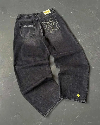 Chic Retro Vibe: Embroidered Baggy Jeans for Ultimate Comfort and Style - MENLL