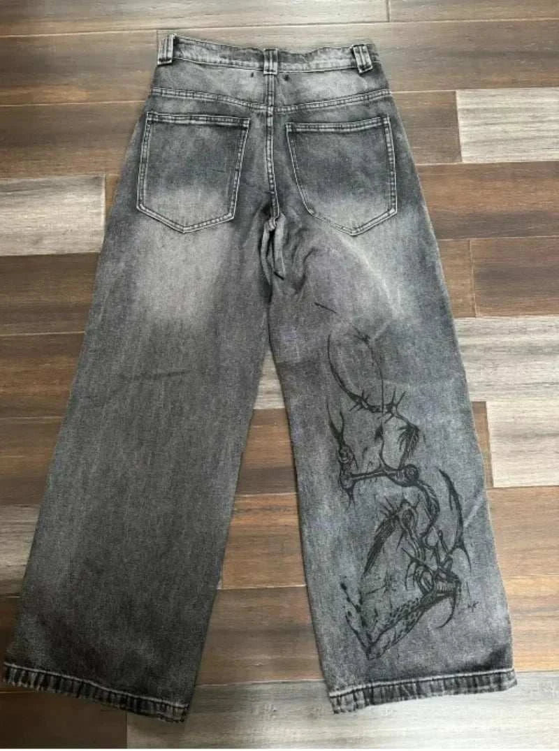 Chic Retro Vibe: Embroidered Baggy Jeans for Ultimate Comfort and Style - MENLL
