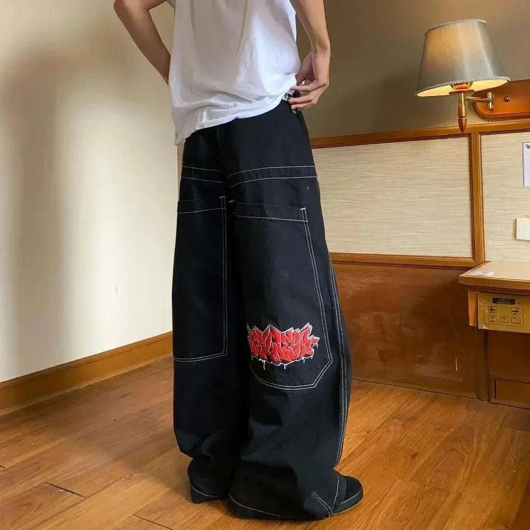 Chic Retro Vibe: Embroidered Baggy Jeans for Ultimate Comfort and Style - MENLL