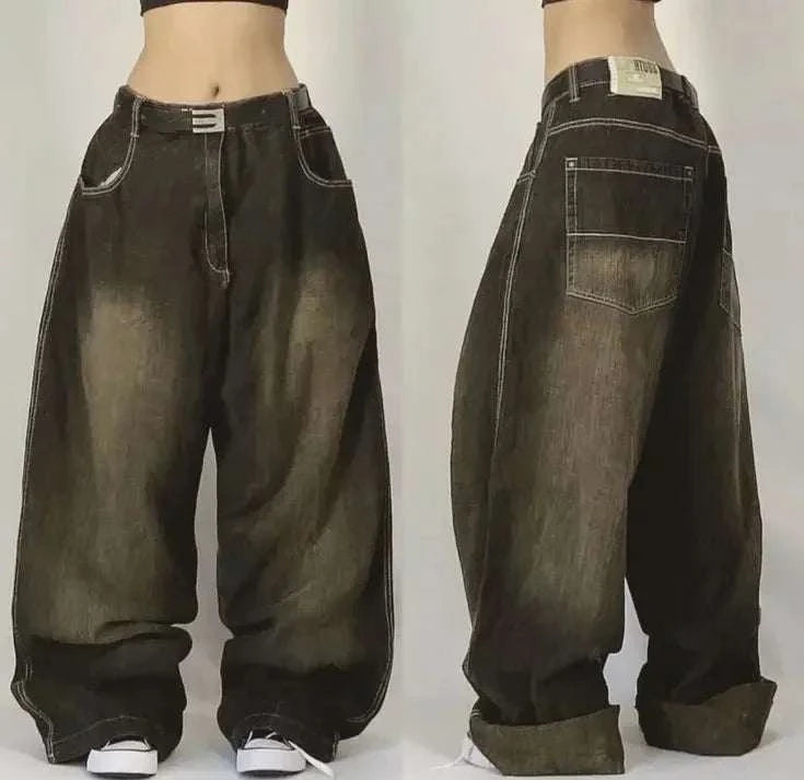 Chic Retro Vibe: Embroidered Baggy Jeans for Ultimate Comfort and Style - MENLL