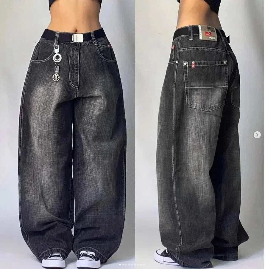 Chic Retro Vibe: Embroidered Baggy Jeans for Ultimate Comfort and Style - MENLL