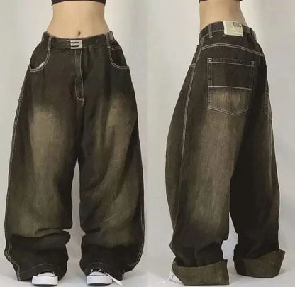 Chic Retro Vibe: Embroidered Baggy Jeans for Ultimate Comfort and Style - MENLL
