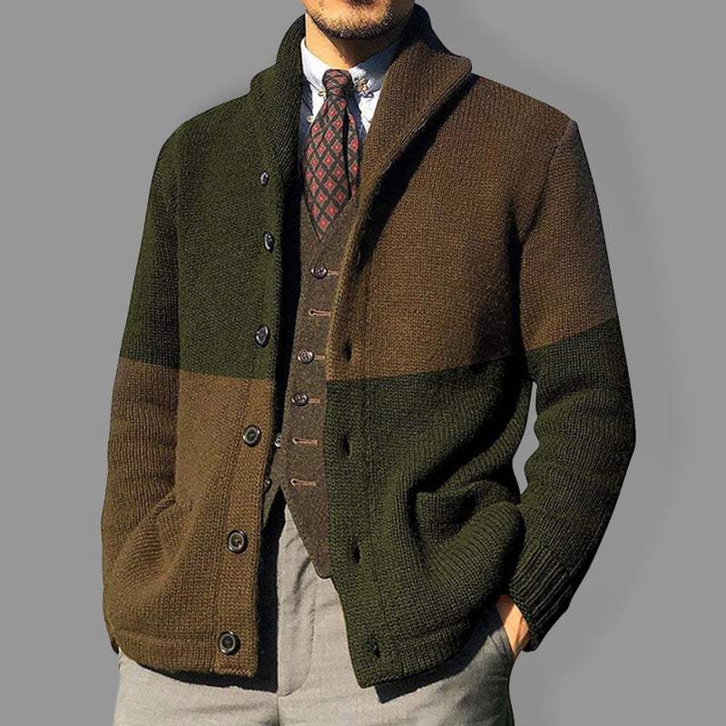 Chic Color Block Acrylic Cardigan for Men - Stylish Button-Up Long Sleeve Sweater - MENLL