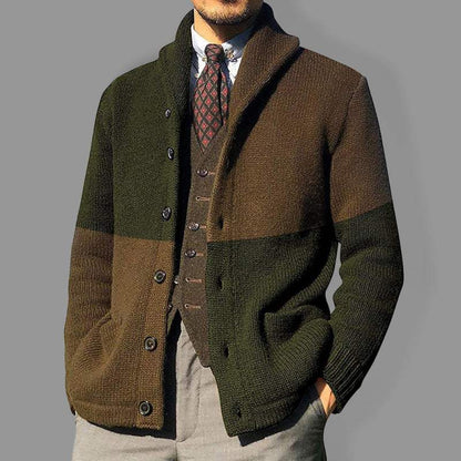 Chic Color Block Acrylic Cardigan for Men - Stylish Button-Up Long Sleeve Sweater - MENLL