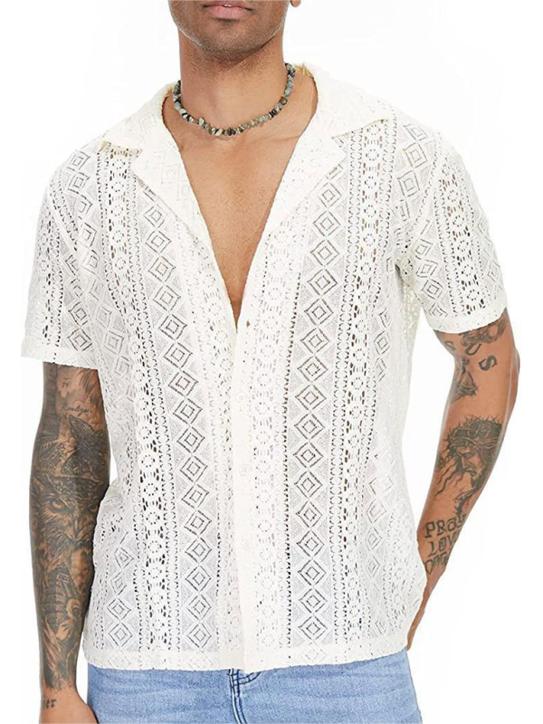 Chic Lace Floral Button-Up Short Sleeve Top - Effortless Elegance for Spring-Summer! - MENLL