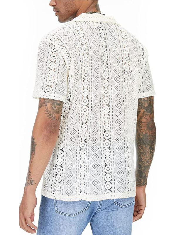 Chic Lace Floral Button-Up Short Sleeve Top - Effortless Elegance for Spring-Summer! - MENLL