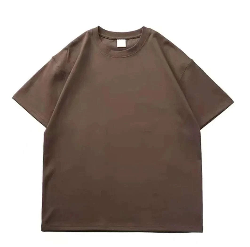 Black White GSM 500g Heavy-duty Pure Cotton T-shirt Thickened Threaded Round Neck Short Sleeves Three Needle Half Sleeve Tees - MENLL