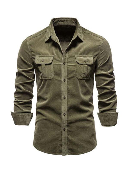 Chic Men's Corduroy Casual Long-Sleeve Shirt - Slim Fit & Soft Comfort for Every Occasion - MENLL