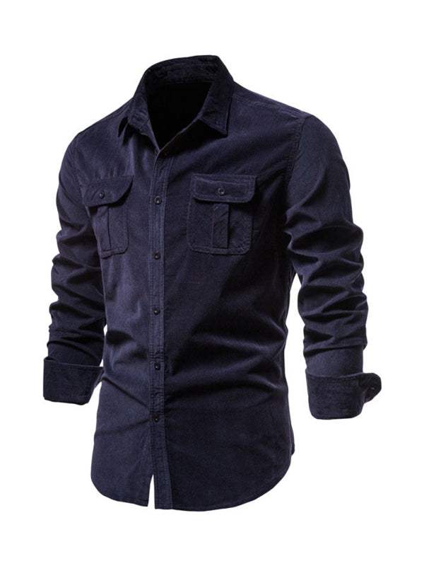 Chic Men's Corduroy Casual Long-Sleeve Shirt - Slim Fit & Soft Comfort for Every Occasion - MENLL