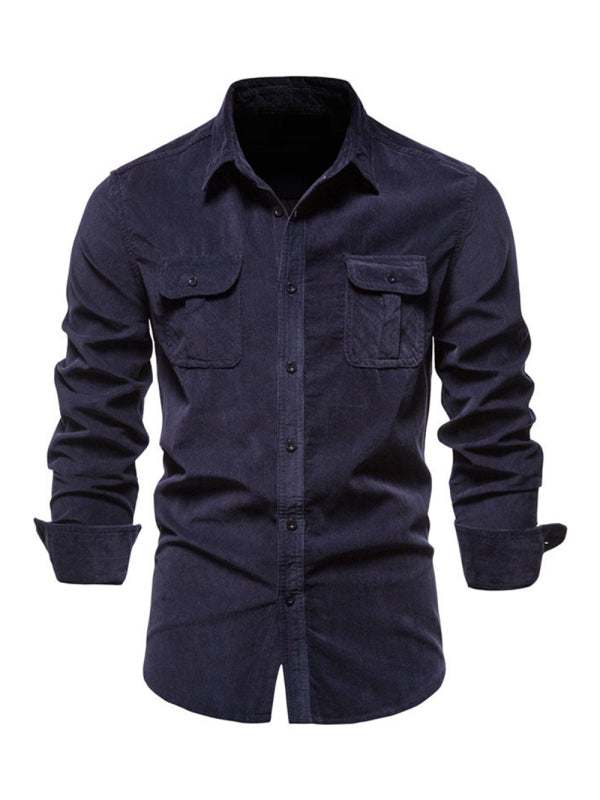 Chic Men's Corduroy Casual Long-Sleeve Shirt - Slim Fit & Soft Comfort for Every Occasion - MENLL