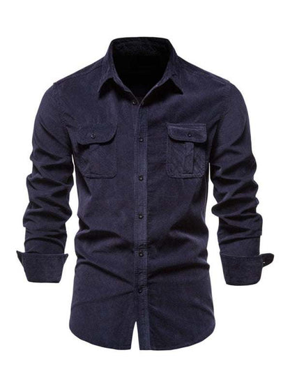 Chic Men's Corduroy Casual Long-Sleeve Shirt - Slim Fit & Soft Comfort for Every Occasion - MENLL