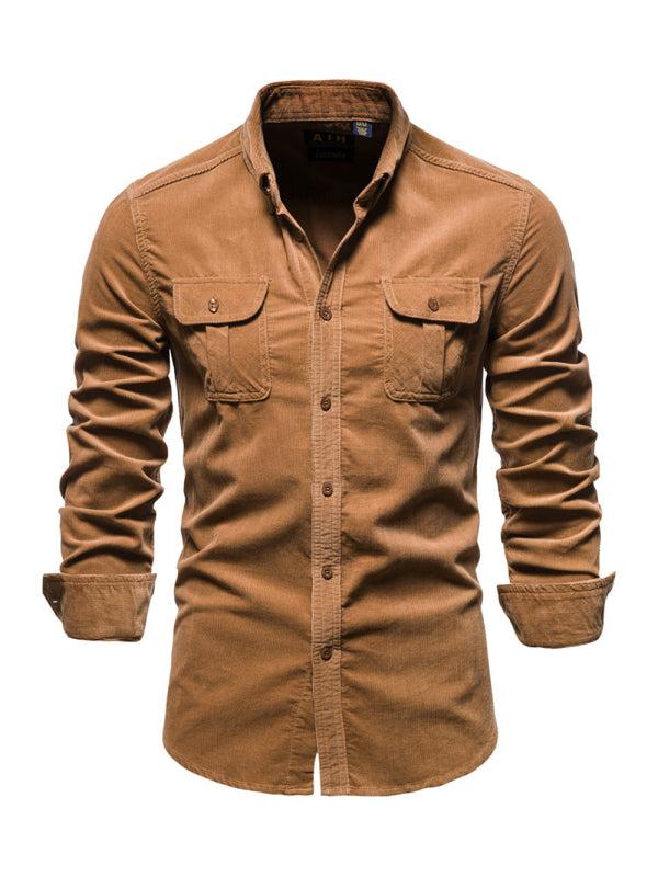 Chic Men's Corduroy Casual Long-Sleeve Shirt - Slim Fit & Soft Comfort for Every Occasion - MENLL
