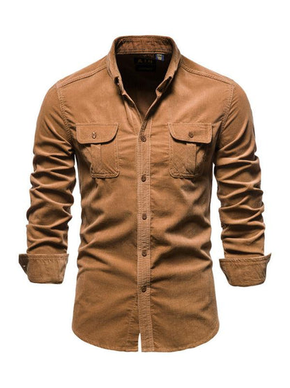 Chic Men's Corduroy Casual Long-Sleeve Shirt - Slim Fit & Soft Comfort for Every Occasion - MENLL