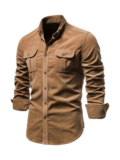 Chic Men's Corduroy Casual Long-Sleeve Shirt - Slim Fit & Soft Comfort for Every Occasion - MENLL
