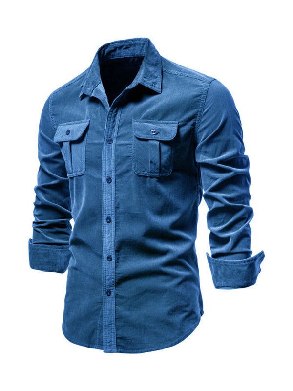 Chic Men's Corduroy Casual Long-Sleeve Shirt - Slim Fit & Soft Comfort for Every Occasion - MENLL